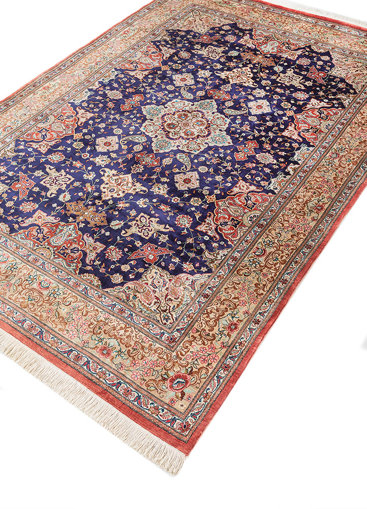 gulmarg red and orange silk hand knotted Rug - FloorShot