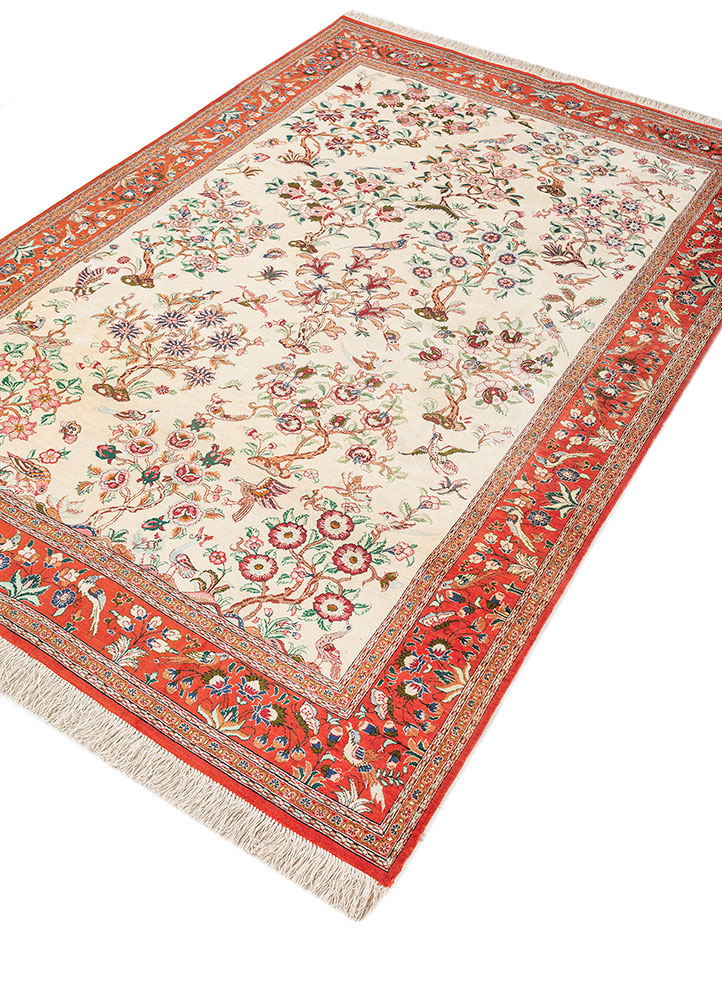 gulmarg red and orange silk hand knotted Rug - FloorShot