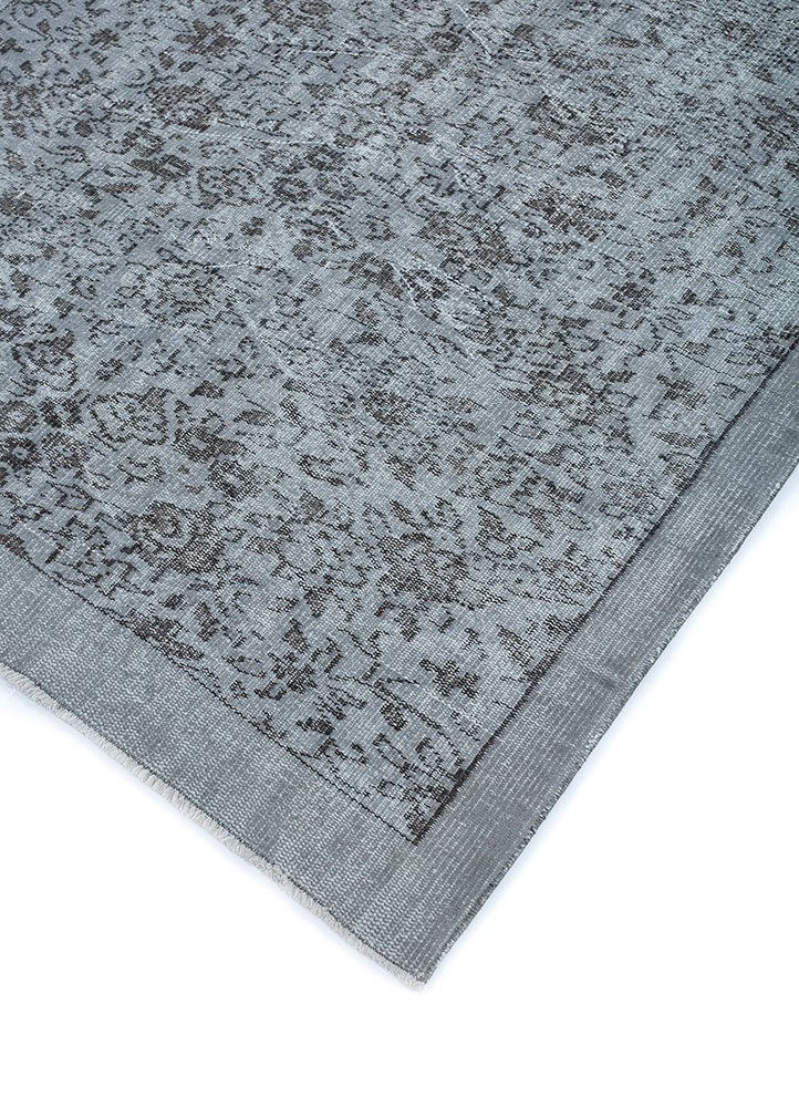 vintage grey and black wool hand knotted Rug - FloorShot