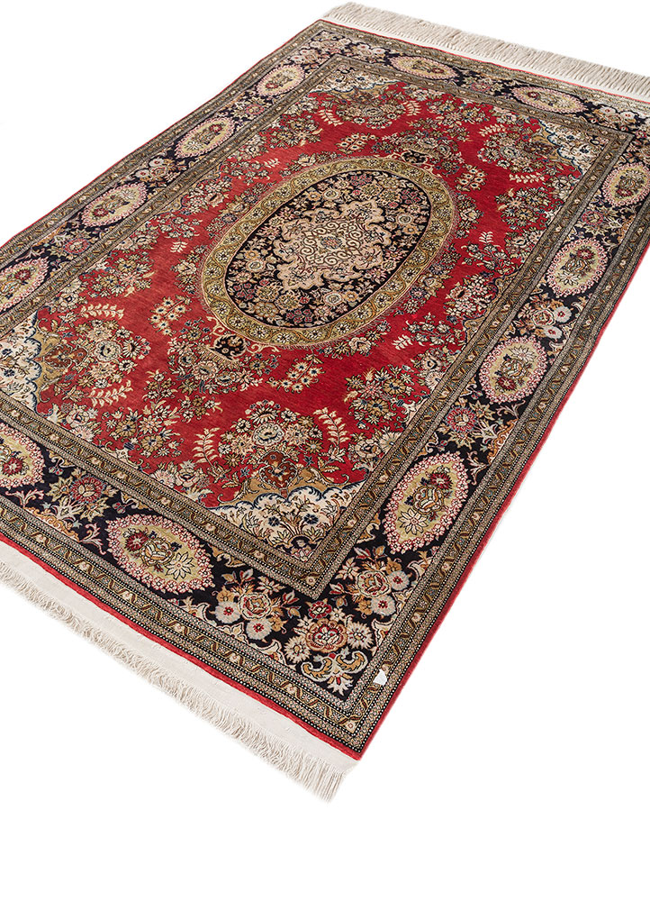 gulmarg red and orange silk hand knotted Rug - FloorShot
