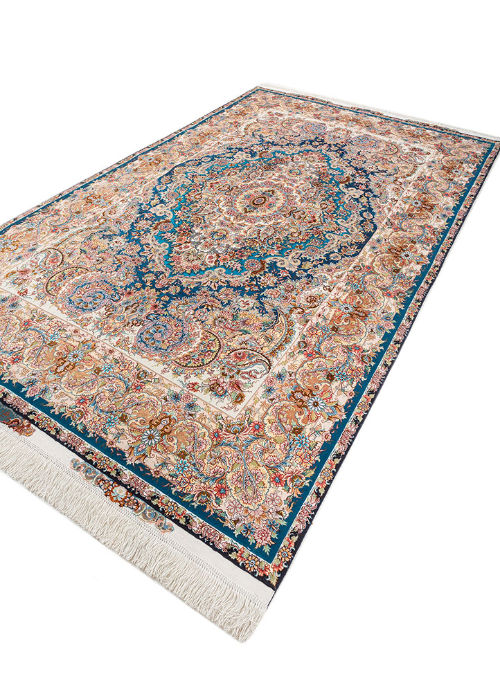 gulmarg blue wool and silk hand knotted Rug - FloorShot