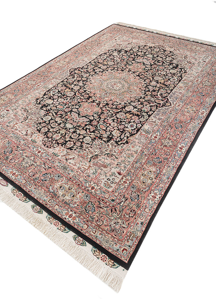 aalam red and orange wool and silk hand knotted Rug - FloorShot