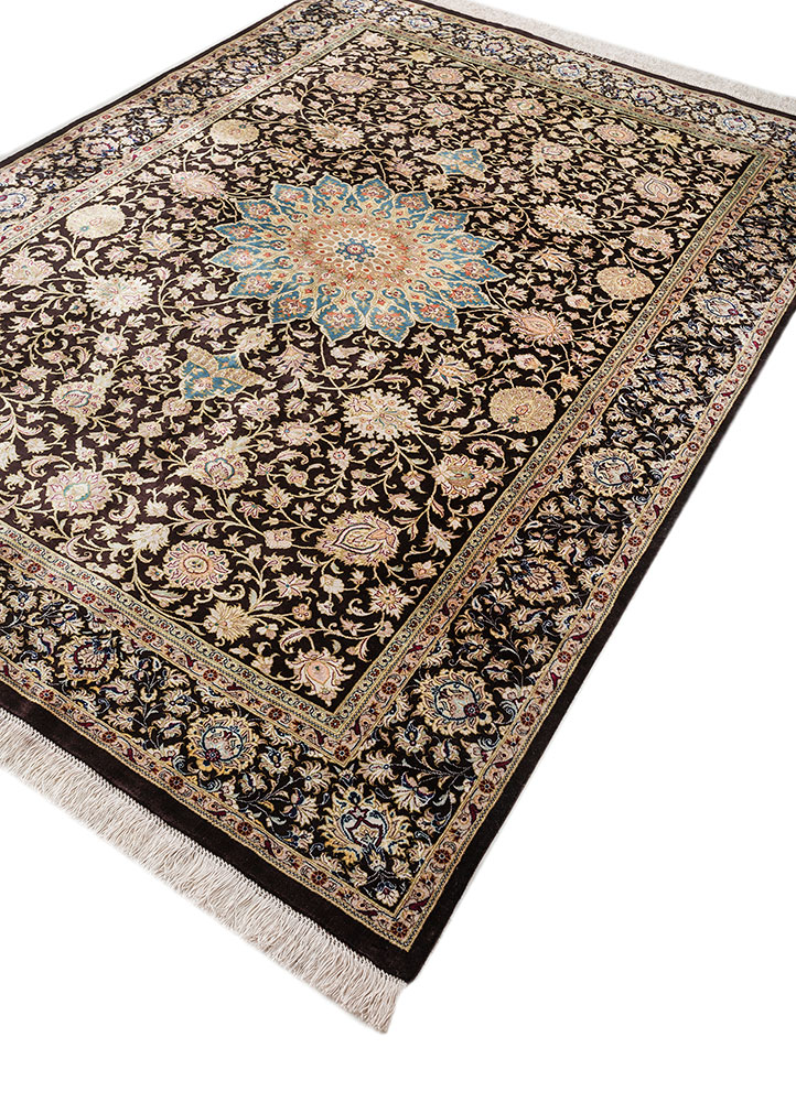 gulmarg beige and brown silk hand knotted Rug - FloorShot