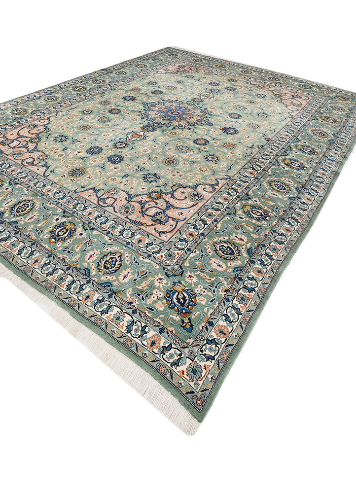 aalam blue wool hand knotted Rug - FloorShot