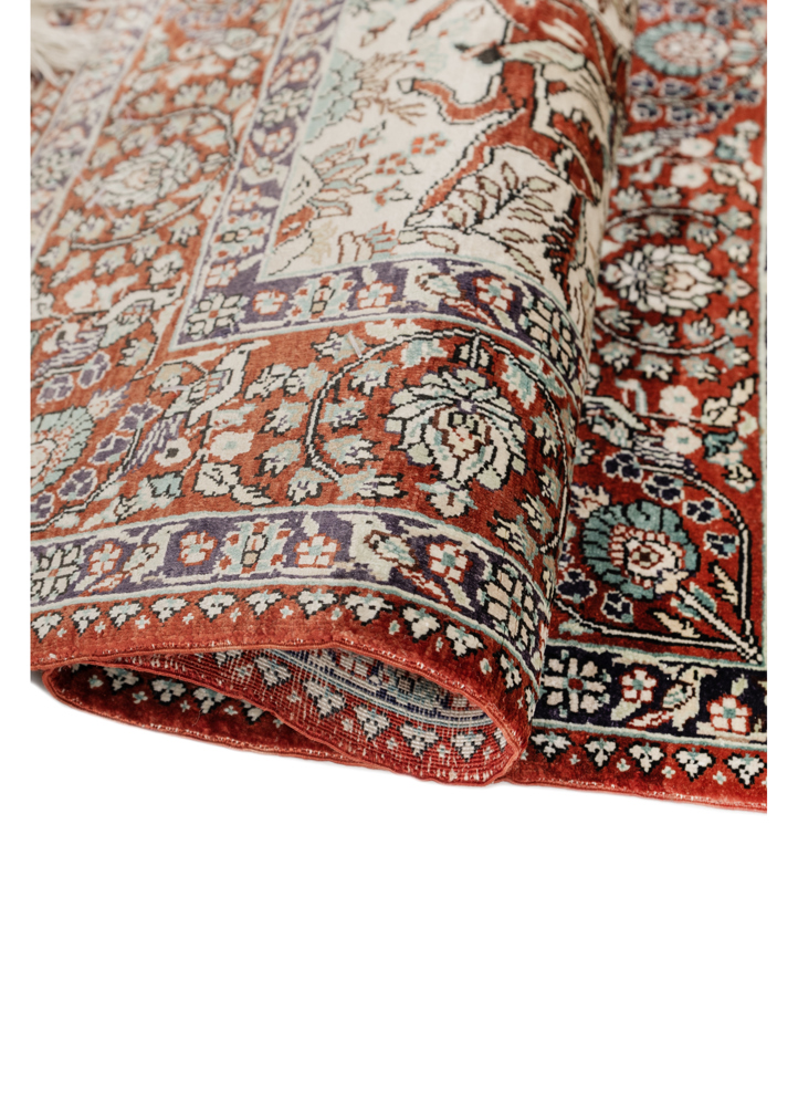 aalam red and orange silk hand knotted Rug - FloorShot