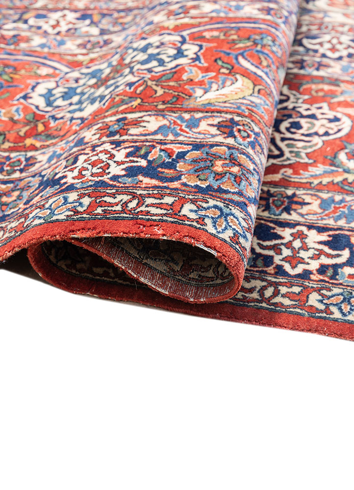 aalam red and orange wool hand knotted Rug - FloorShot