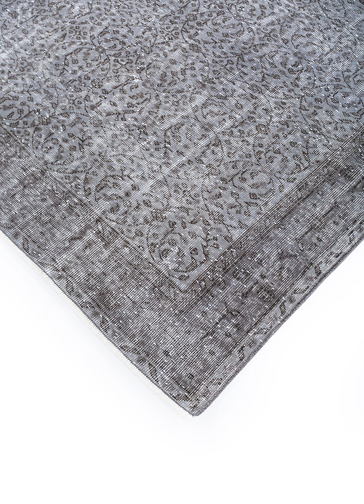 vintage grey and black wool hand knotted Rug - FloorShot