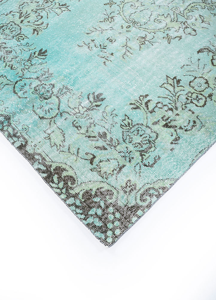 vintage green wool hand knotted Rug - FloorShot