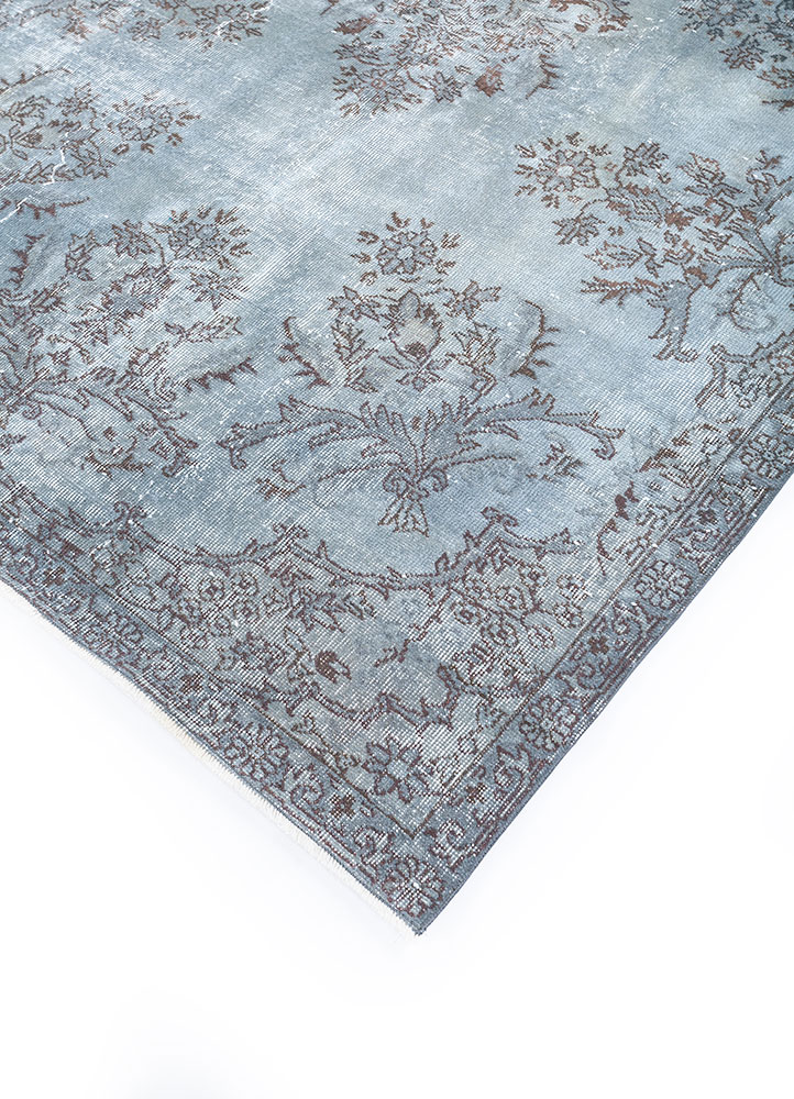 vintage blue wool hand knotted Rug - FloorShot