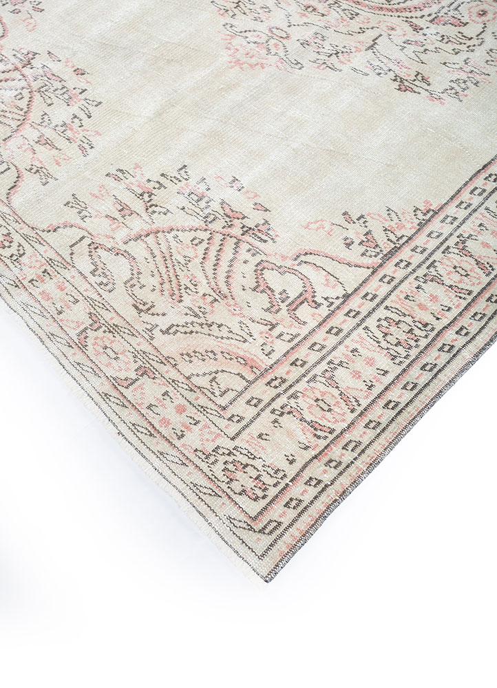 vintage beige and brown wool hand knotted Rug - FloorShot