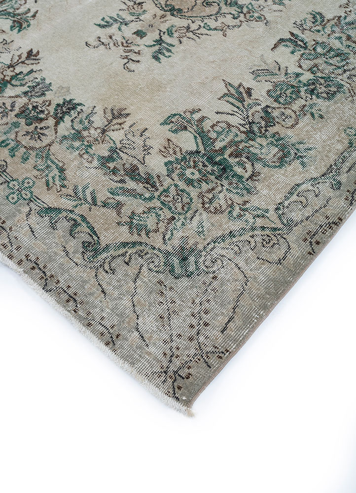 vintage beige and brown wool hand knotted Rug - FloorShot