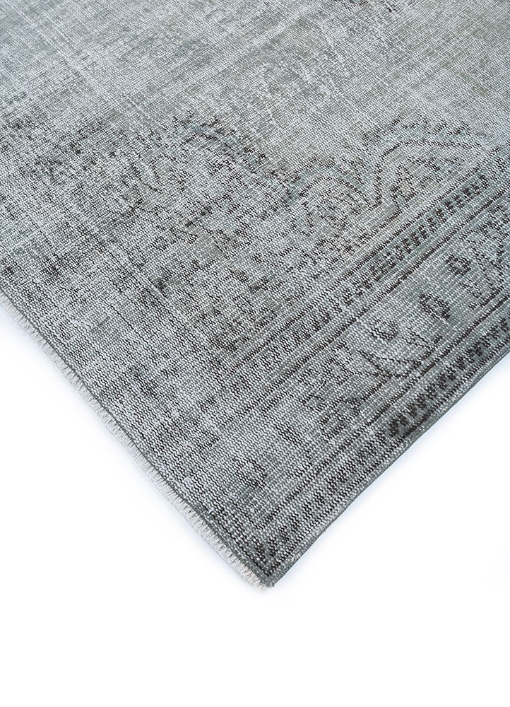 vintage grey and black wool hand knotted Rug - FloorShot