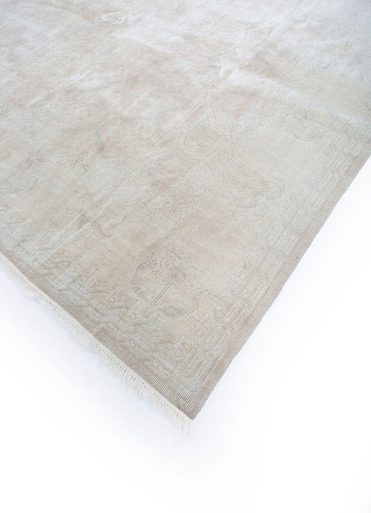 vintage beige and brown wool hand knotted Rug - FloorShot