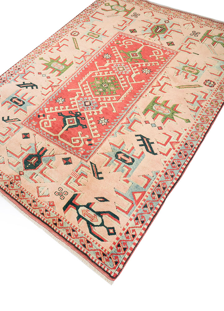 nuray red and orange wool hand knotted Rug - FloorShot