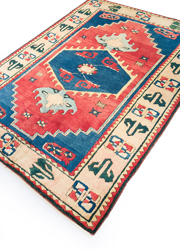 nuray red and orange wool hand knotted Rug - FloorShot