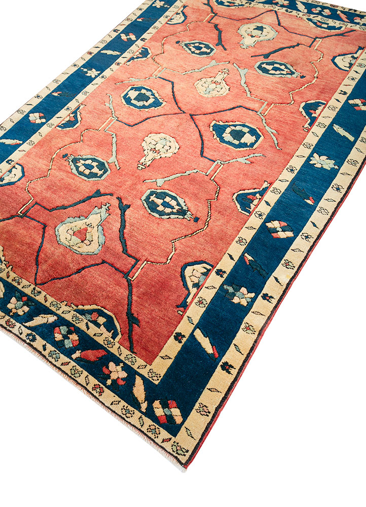 nuray red and orange wool hand knotted Rug - FloorShot