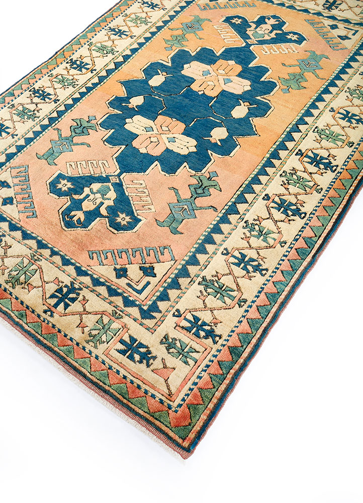 nuray red and orange wool hand knotted Rug - FloorShot