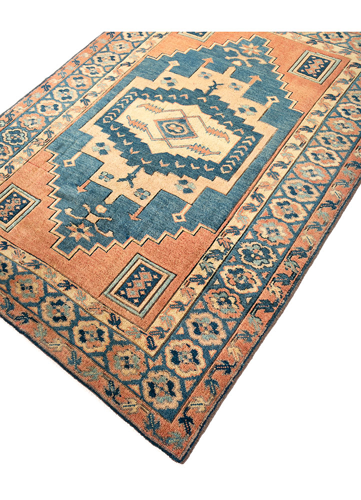 nuray red and orange wool hand knotted Rug - FloorShot