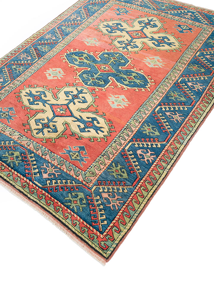 nuray red and orange wool hand knotted Rug - FloorShot