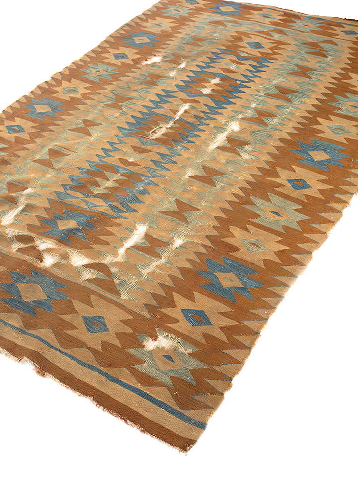 nayaab beige and brown wool flat weaves Rug - FloorShot