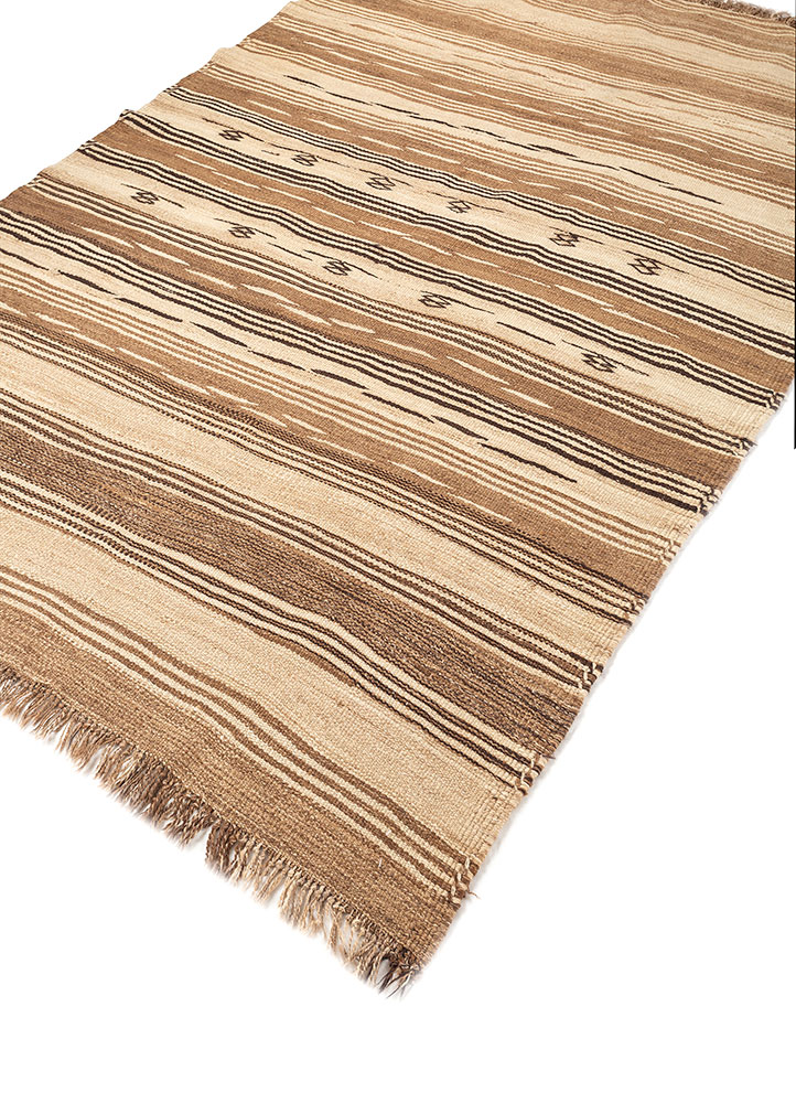 nayaab beige and brown wool flat weaves Rug - FloorShot