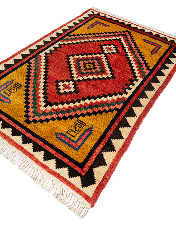 nuray pink and purple wool hand knotted Rug - FloorShot