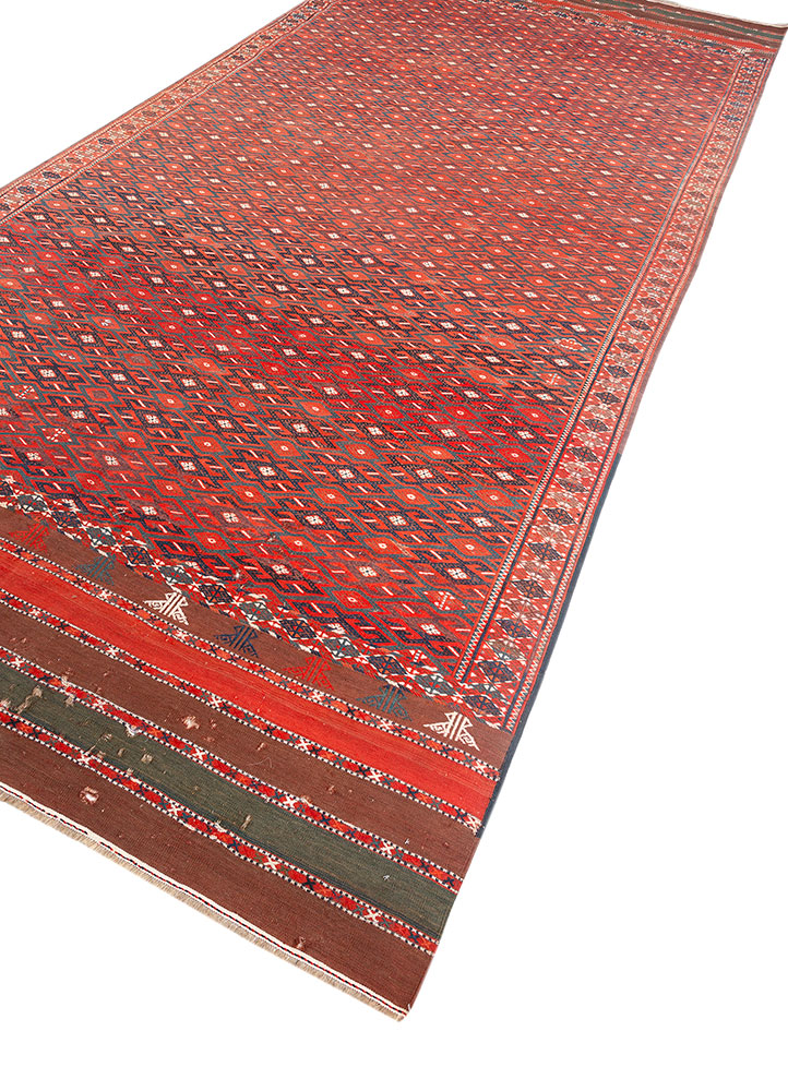 aalam red and orange wool flat weaves Rug - FloorShot