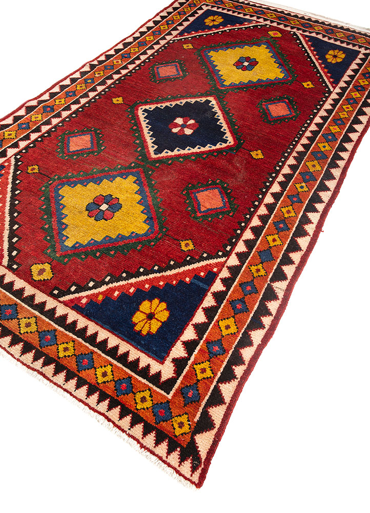nuray red and orange wool hand knotted Rug - FloorShot