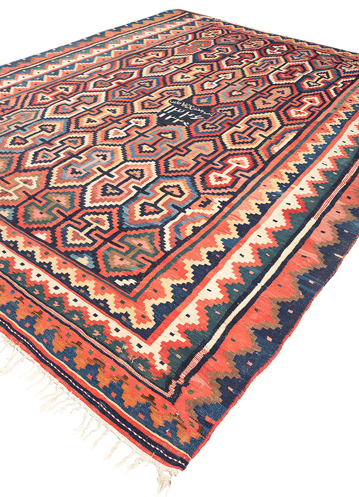nayaab red and orange wool flat weaves Rug - FloorShot