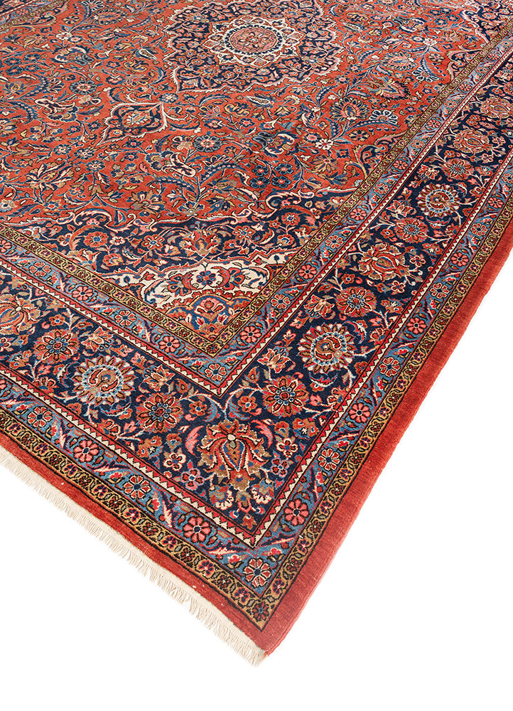 aalam red and orange wool hand knotted Rug - FloorShot