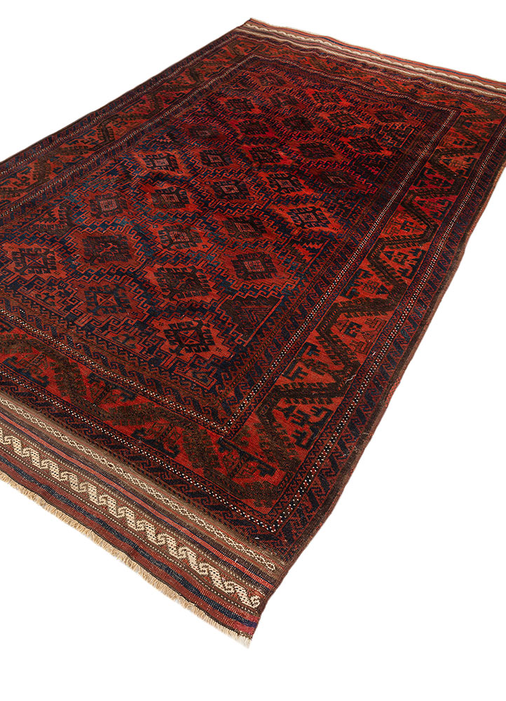 aalam red and orange wool hand knotted Rug - FloorShot