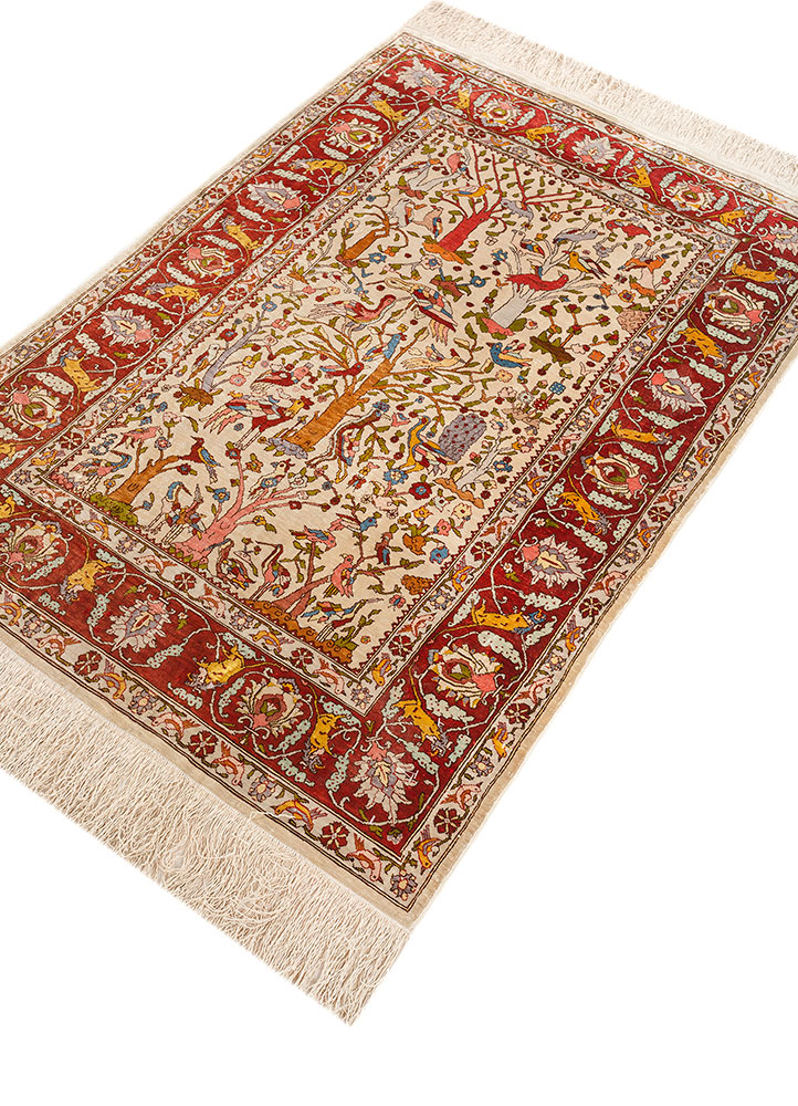 gulmarg ivory silk hand knotted Rug - FloorShot