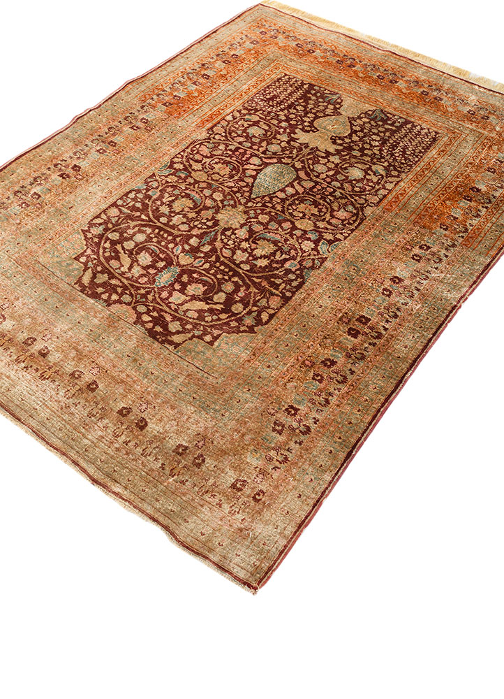 gulmarg beige and brown silk hand knotted Rug - FloorShot
