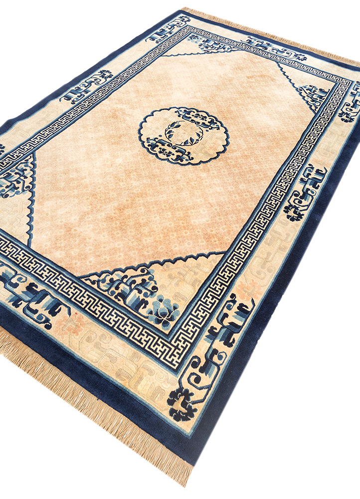 pechino beige and brown wool hand knotted Rug - FloorShot