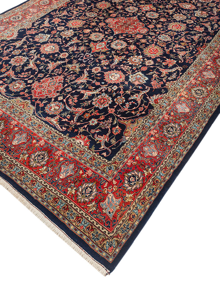 aalam blue wool hand knotted Rug - FloorShot
