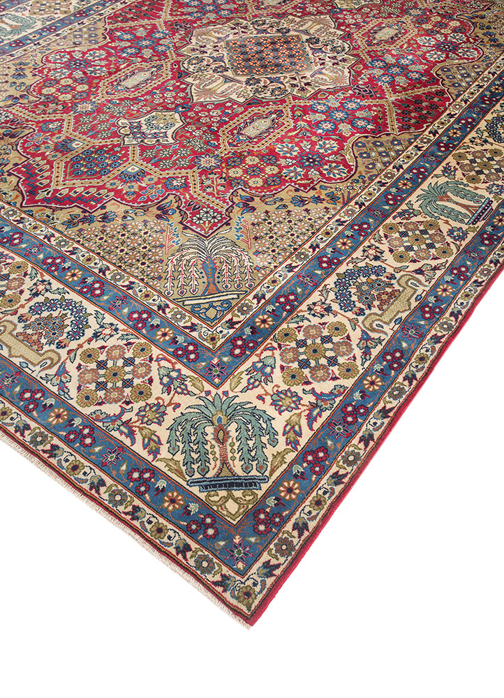 aalam red and orange wool hand knotted Rug - FloorShot