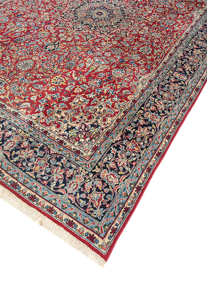 aalam red and orange wool hand knotted Rug - FloorShot