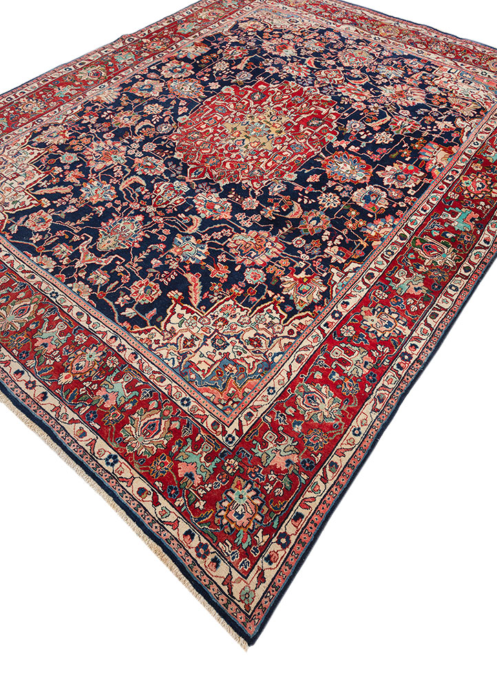 aalam blue wool hand knotted Rug - FloorShot