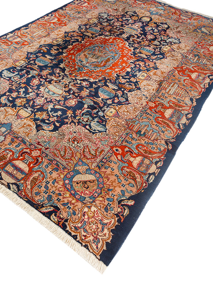 aalam blue wool hand knotted Rug - FloorShot