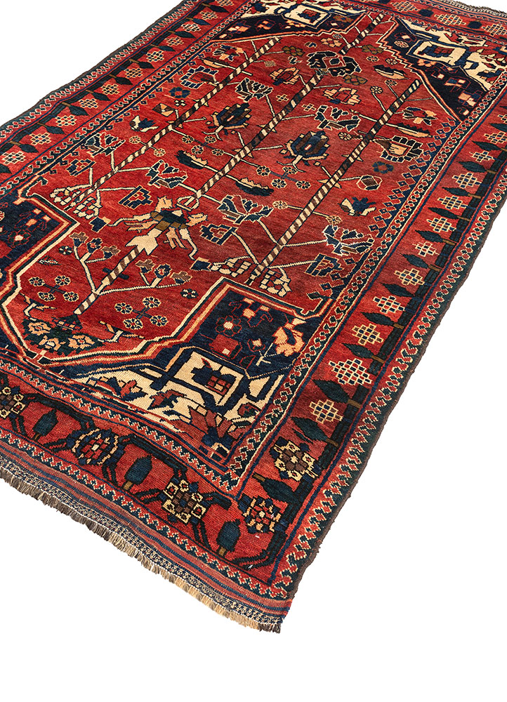 aalam red and orange wool hand knotted Rug - FloorShot