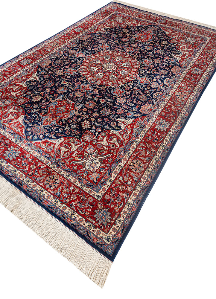 aalam blue wool hand knotted Rug - FloorShot