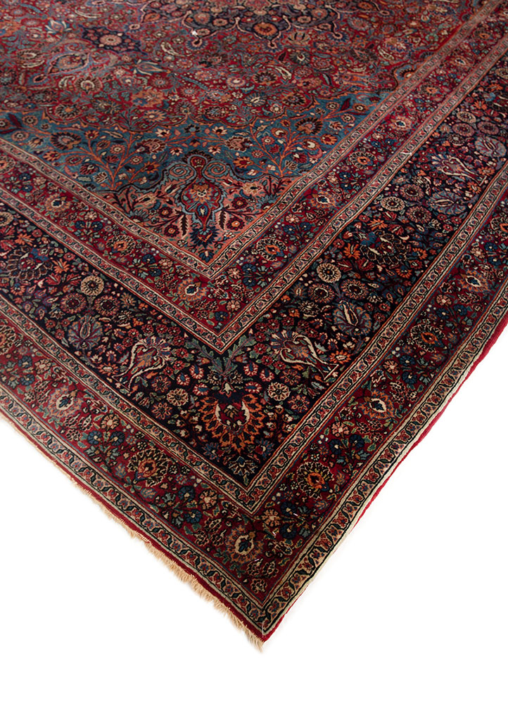 aalam red and orange wool hand knotted Rug - FloorShot