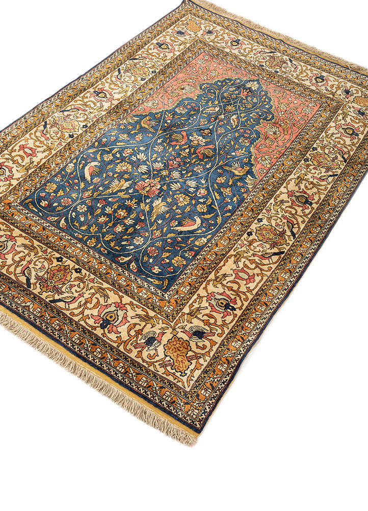 aalam red and orange bamboo silk and zari hand knotted Rug - FloorShot