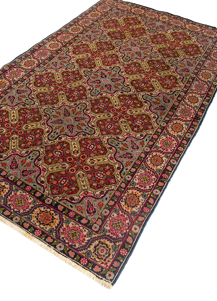 aalam red and orange wool hand knotted Rug - FloorShot