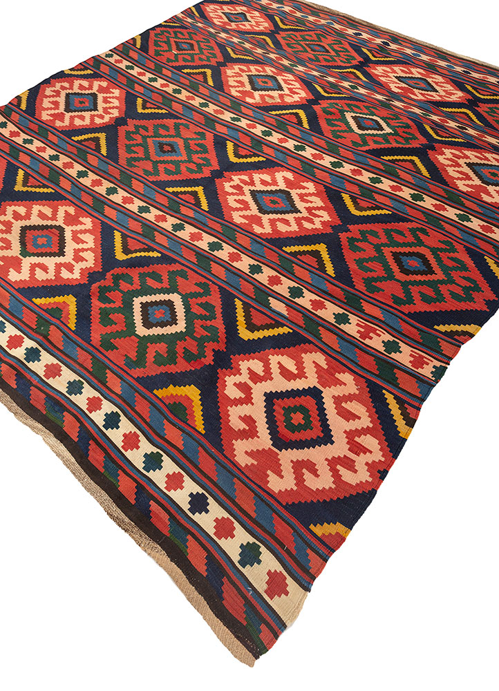 nayaab blue wool flat weaves Rug - FloorShot