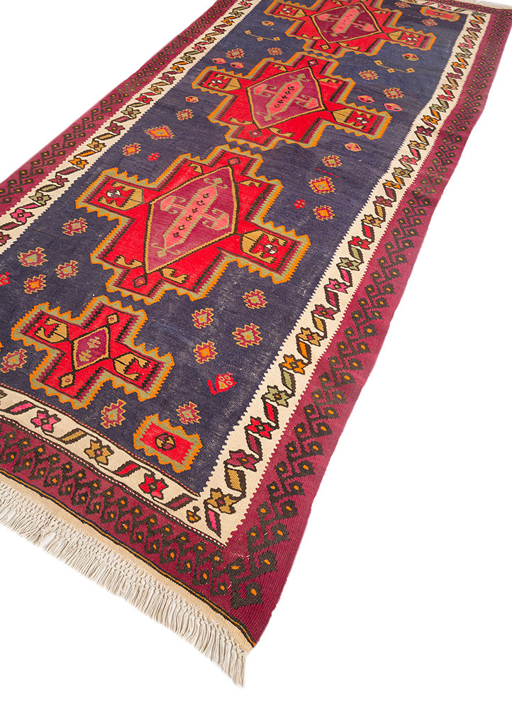 nayaab blue wool flat weaves Rug - FloorShot