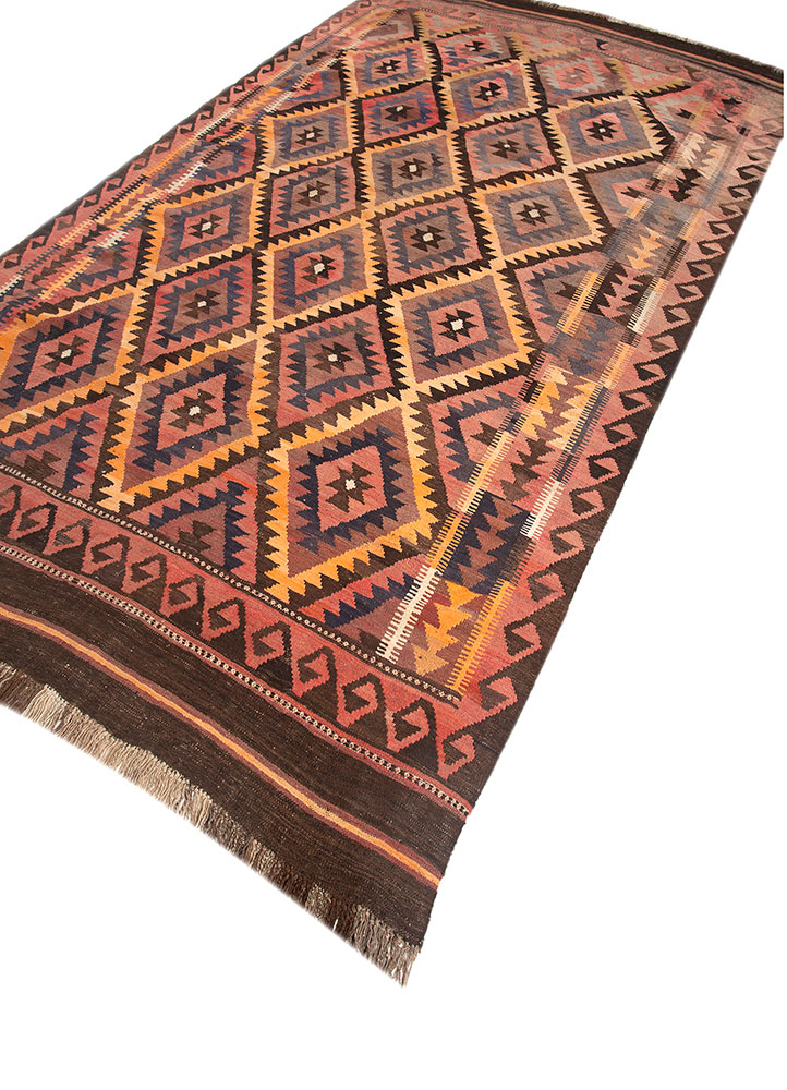 nayaab beige and brown wool flat weaves Rug - FloorShot