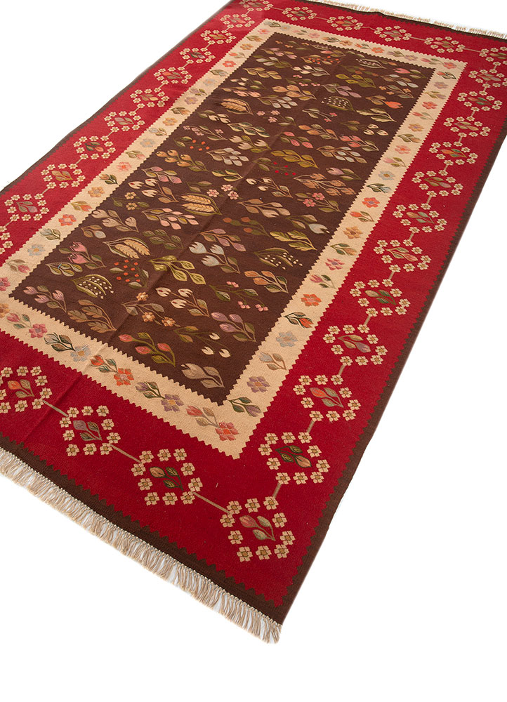 nayaab beige and brown wool flat weaves Rug - FloorShot