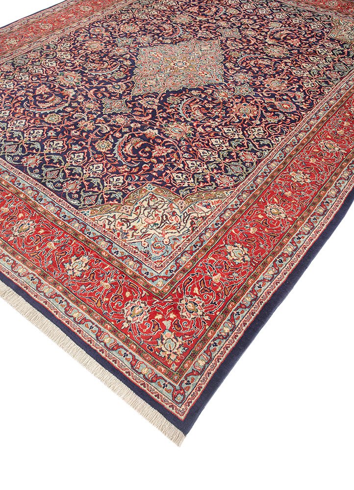 aalam blue wool hand knotted Rug - FloorShot