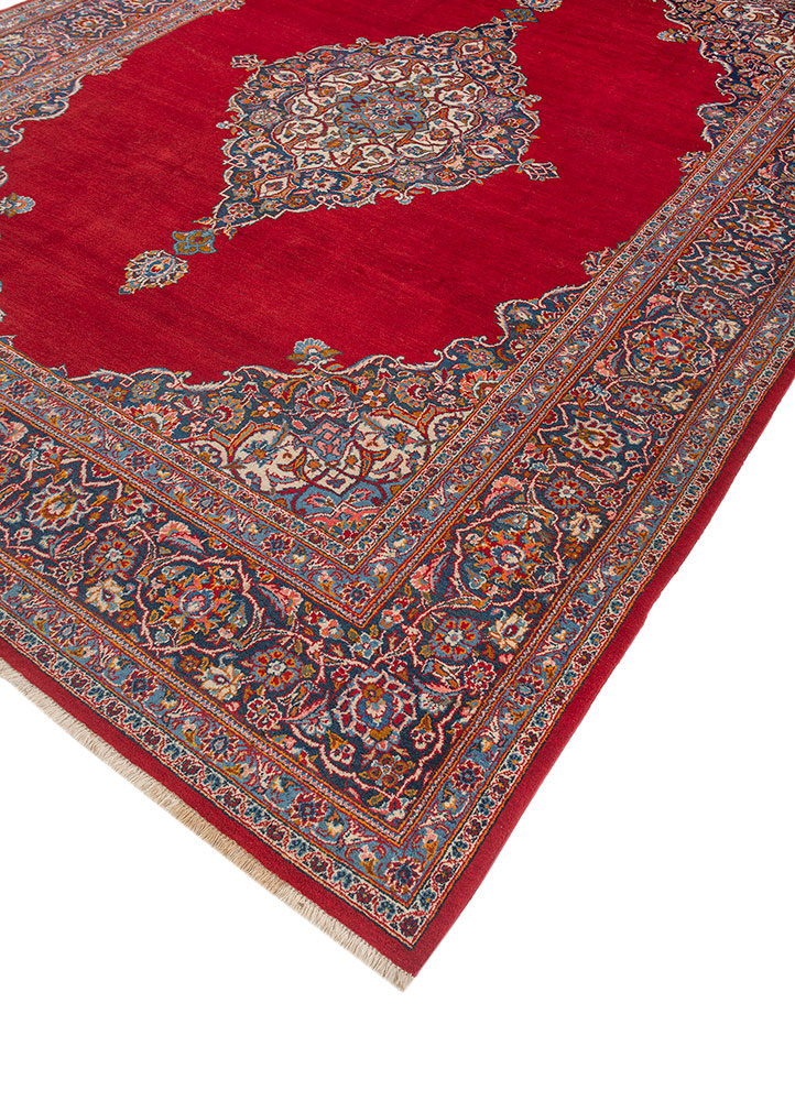 aalam red and orange wool hand knotted Rug - FloorShot
